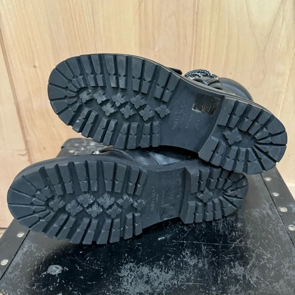 Jimmy Choo Calfskin Breeze Biker Combat Boots Sz 37.5 Black Moto Buckle Studded - Picture 14 of 16